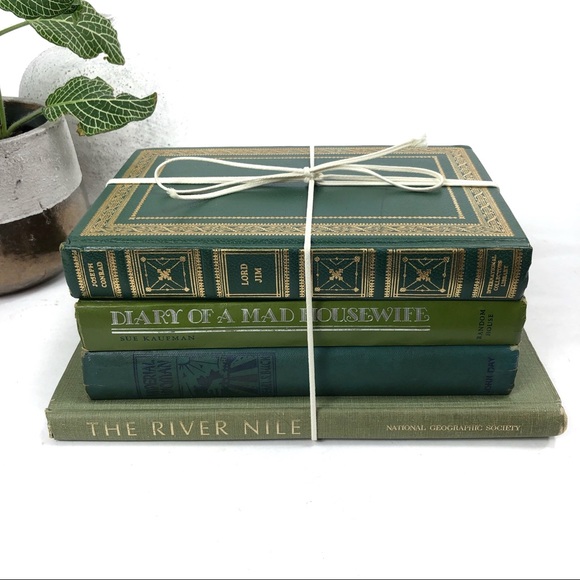 Other - Vintage Green Book Stack Home Decor